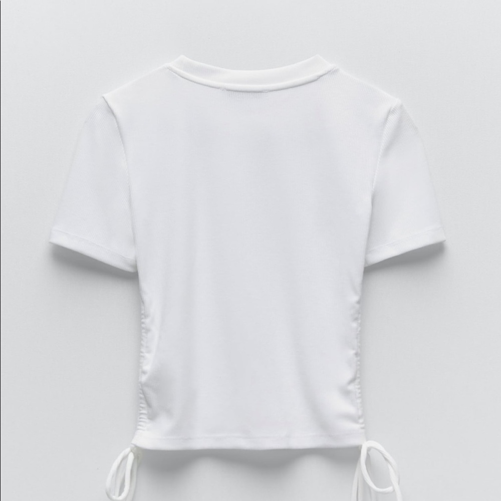 NWT Zara White Ruched Ribbed Top - Picture 5 of 6